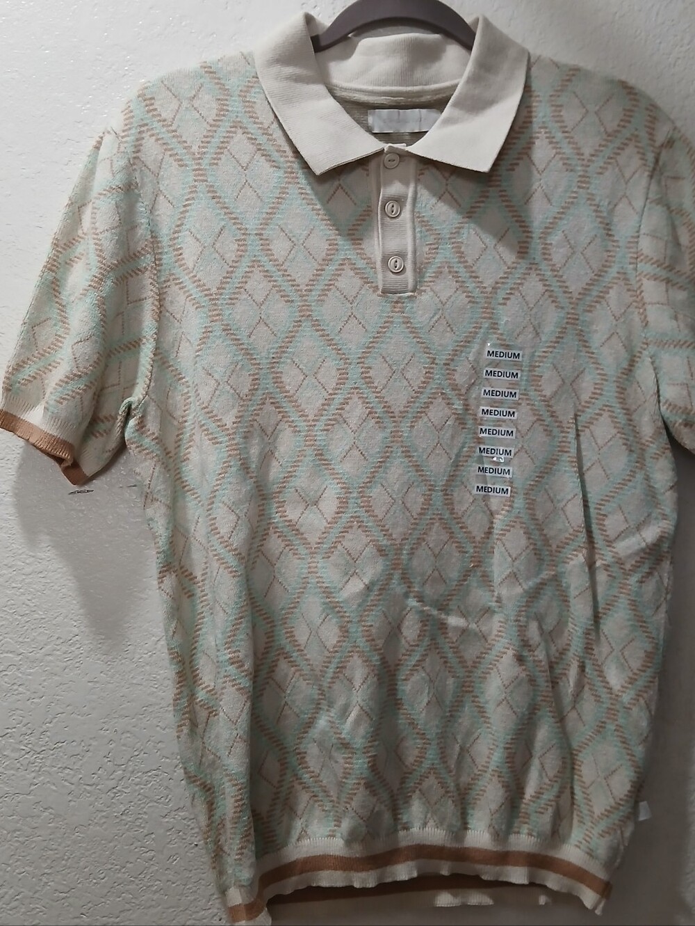New Men's M Urban outfitters Standard/cloth Short-Sleeve Polo Sweater in Cream